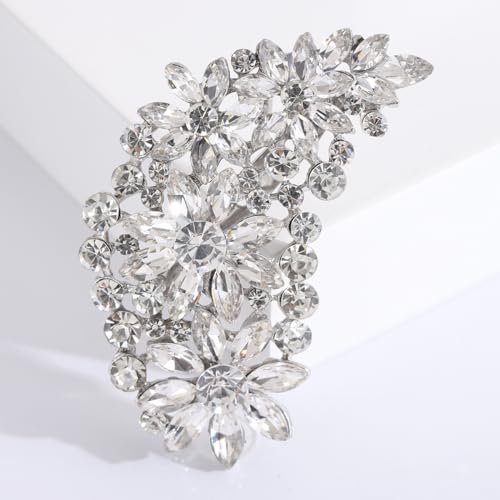 Image of Large Brooch Pin Austrian Crystal Leaf Shape Bouquet Rhinestone Scarf Decoration Wreath Cloth Brooches Pins For Women Girls