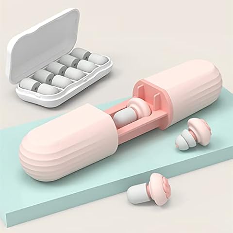 Ear Plugs for Sleep - 10 Replacement Sponges + 2 Double-Layer Silica Gel Ear Plugs, Ear Plugs for Sleeping Noise Cancelling Reusable - Comfortable Hearing Protection for Work and Concerts (Pink) Cover