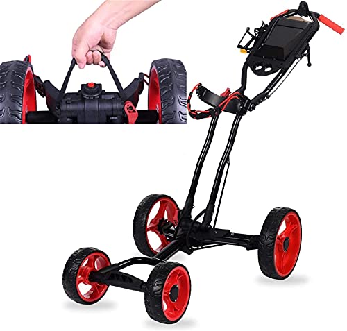 Golf Push Cart 4 Rad Elektro-Golfcarts, Faltbarer Golfhalter mit verstellbarem Schiebegriff und Scorecard und Fußbremse Multifunktionspanel Golf Push Cart 4 Rad Elektro-Golfcarts, Faltbarer Golfhalter mit verstellbarem Schiebegriff und Scorecard und Fußbremse Multifunktionspanel