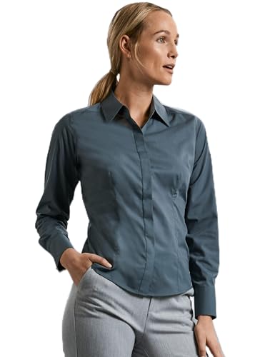 Russell Collection Ladies' Long Sleeve Polycotton Easy Care Fitted Poplin Shirt, French Navy, 3XL. 924F