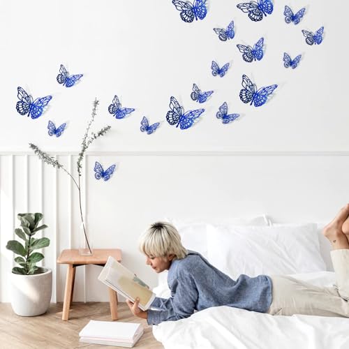 72 piezas de decoraciones de mariposas azules 3D para pared miniatura 5