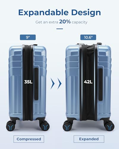 Image of BAGSMART Expandable Carry On Luggage 22x14x9 Airline Approved, 1OO% PC Lightweight Hard Shell Suitcase, 20 Inch Travel Luggage with Spinner Wheels, Waterproof Rolling Suitcase, Sliver