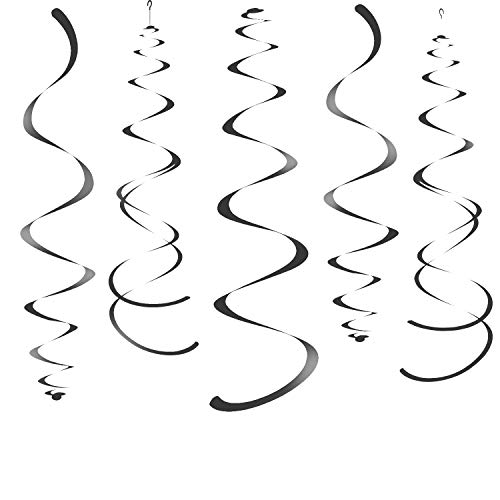 Image of WEVEN Black Party Hanging Swirl Decorations Plastic Streamer for Ceiling, Pack of 28