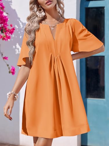 Image of Wenrine Womens Flutter Short Sleeve Mini Dress Casual V Neck Loose Flowy Summer Dresses