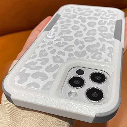 Burmcey For Iphone 12 Pro Max Case White Leopard Light Gray, Cheetah Print Heavy Duty Tough Rugged Full Body Protection Shockproof Protective Women Girls Case For Iphone 12 Pro Max 6.7'' 2020 #TOP1