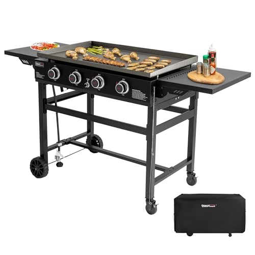 Comparison: Best 4 Burner Griddle 6 Royal Gourmet GB4001C-N 4 Burner Propane Gas Griddle with Cover, 35 Inch Outdoor Flat Top Grill Griddle with Foldable Side Tables & 52,000 BTUs Output for Barbecue Grilling, Black