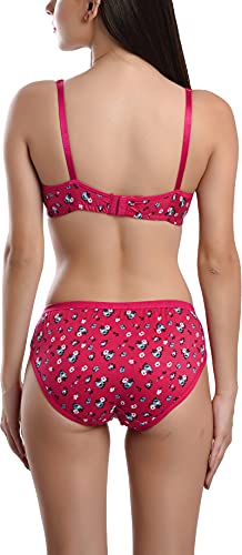 Image of FIMS - Fashion is my style Cotton Flower Print Padded Bra Panty Set for Women, Non Wired, Full Coverage, Tshirt, Back Closure, Push up, Teenage, Regular, Soft Cups