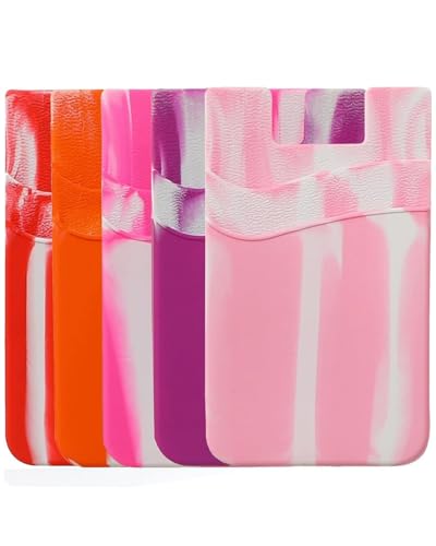 Image of Phone Card Holder Silicone Wallet Stick-on ID Credit Card Pocket for Smartphones, Color11*1+Color12*1+Color13*1+Color14*1+Color15*1, Pouch