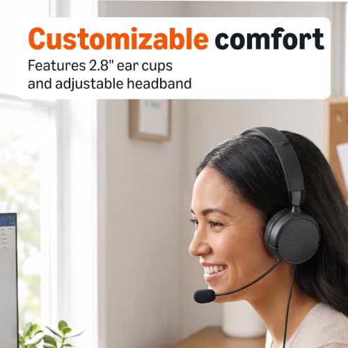 Image of Amazon Basics On Ear Wired Computer Headset with Adjustable Microphone, 3.5mm Port or in-Line Control with USB-A Port, Foldable, Clear Sound, Small /Medium Size, Black