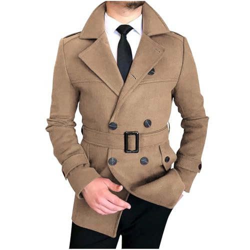 Winter Jackets for Men Long Trench Coat Double Breasted Notch