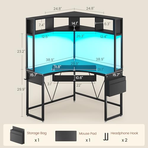 Image of SEDETA 39 inch Spacious Corner Desk with Hutch, Storage for Small Space, Black