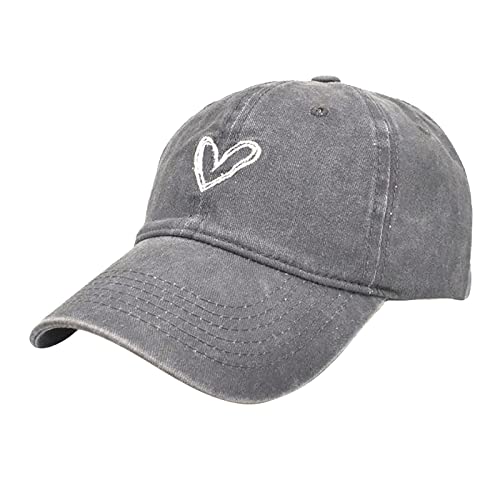 QWUVEDS Sombreros Hombres Negro Amor Bordado Gorra de béisbol Lavado Parasol Mujer Curvado Do Old Couple Cap Hombres Sombreros Y Gorras, gris, Talla única