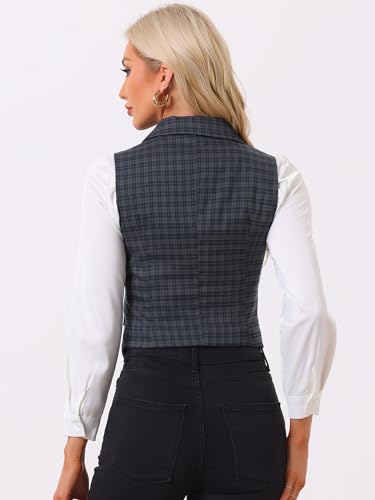 Allegra K Women's Plaid Waistcoat Notched Lapel Collar Single Breasted Vintage Vest4
