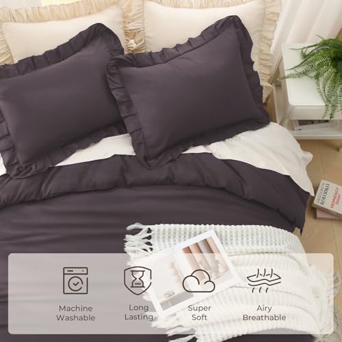 Image of Litanika Ruffle Full Comforter Sets, 3 Pieces Purple Farmhouse Aesthetic Bedding Comforter Sets for Girls Women Kids, All Season Soft Lightweight Fluffy Bedding Set(79x90In Comforter, 2 Pillowcases)
