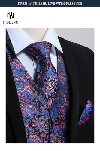Image of HISDERN Mens Vest Tie Set 3PC Formal Waistcoat Paisley Floral Jacquard Necktie Pocket Square Suit Vests Wedding Party