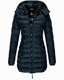 MARIKOO Damen Winter Jacke Jacke Stepp Mantel Parka Steppjacke lange Abendsternchen warm gesteppt , Farbe:Blau, Größe:S 36
