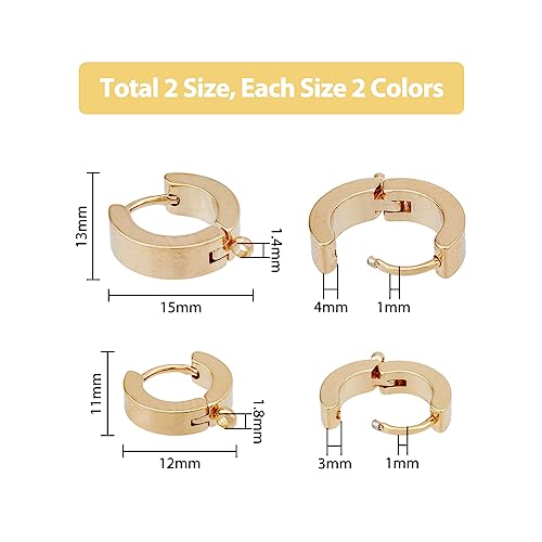 DICOSMETIC 24Pcs Huggie Hoop Earring Findings 24K Gold Plated Huggie Earring with Loop Stainless Steel Leverback Earrings Findings 12/15mm Round Earrings Hooks for Jewelry Making