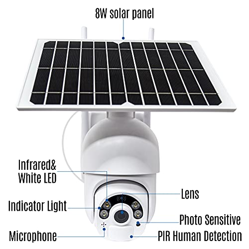 Nucam Solar Powered Ptz Wifi Security Camera Wireless Outdoor 350°/100° X/Y-Axis Adjustable 1080P Hd Colored Night Vision W. Pir Motion Sensor Security Light W. Bracket Extension Cord (Wifi) #TOP2