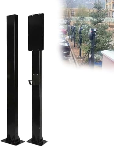 Durable Outdoor EV Charger Pedestal - Electric Vehicle Charging Station Support Pole, 170cm Height, Compatible with Mobile Connector, Weather-Resistant Black Design for Easy Access