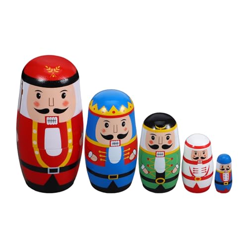 LOGOFUN Wooden Christmas Matryoshka Doll Novelty Xmas Nutcracker Nesting Doll Desktop Wood Russian Doll for Christmas Party Favor