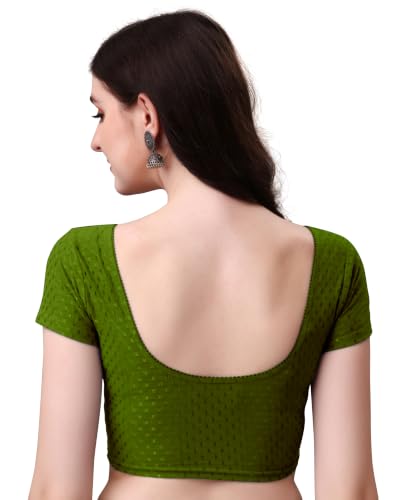 Image of Mogsa Women's Stretchable Cotton Saree Blouse | Readymade Stitched Blouse | Round Neck | Short Sleeve | Soft & Comfortable Ethnic Blouse for Saree Wear