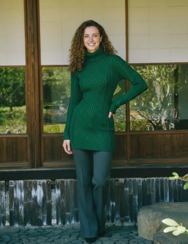 Image of v28 Women's Cotton Turtle Cowl Neck Aran Fishermen Fair Isle Cable Knit Sweater