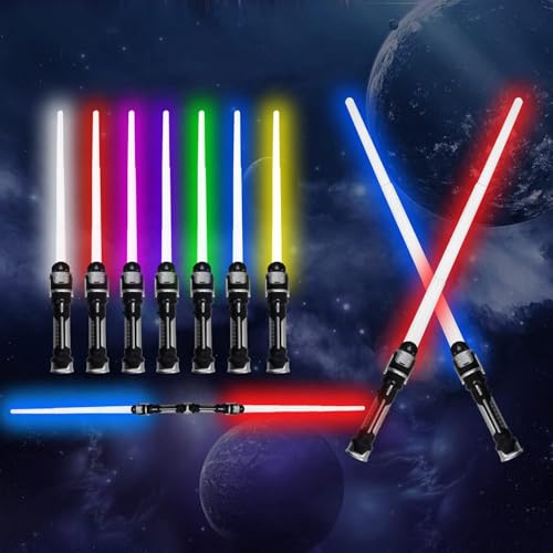 Espada láser para niños, 2 unidades Lightsaber para unir, espadas láser RGB de 7 colores, extensible, 2 en 1, juguete con película de efecto de sonido para obsequios, fiestas de cosplay (A1)