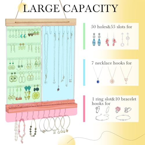 Feyejade Hanging Jewelry Organizer and Storage, 5-Tier White Earring Necklace Holder Jewelry Display Organizer Stand Rack, Wall Mounted for Earrings Necklaces Bracelets and Rings, White by Feyejade - Image 4