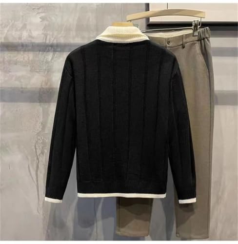 Men's Knitting Casual Turn-Down Collar Button Contrast Color Stripe Slim Sweater Tops3