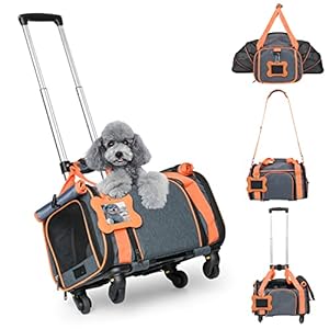 LOOBANI Pet Carrier with Wheels, Expandable Pet Carrier Airline Approved for Small Dogs & Cats Puppy Up to 14 LBS Airline Approved Dog Carrier, Cat Carrier Underseat Safe and Easy Travel Vet Visit