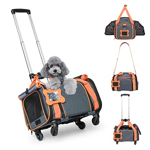 Pet Carrier with Wheels, LOOBANI Expandable Pet Carrier Airline Approved for Small Dogs & Cats Puppy Up to 14 LBS Airline Approved Dog Carrier, Cat Carrier Underseat Safe and Easy Travel Vet Visit