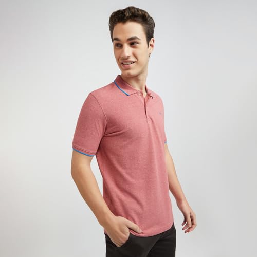 Image of Park Avenue Men's Cotton Polyester Blend Solid Pattern Slim Fit Rib Collar Polo Neck Half Sleeve Casual T-Shirt