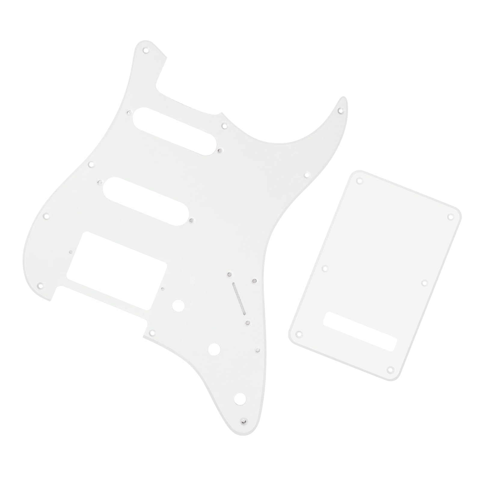 Banworks 1Ply Strat HSS Pickguard 11-Hole SSH Pickguard Scratch Plate with Backplate 6-Hole Trem Tremolo Cover Set for USA/Mexican Modern Style Standard Stratocaster ST JT/HB-09 White - Image 4