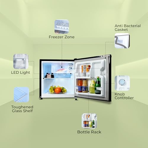 Image of Haier 50 L 2 Star Direct Cool Single Door Mini Bar Refrigerator with Chiller Freezer Box, LED Light for Clear View, Lock & Key and Easy Clean Back (HRD-752KSA, Black Steel, 2026 Model)