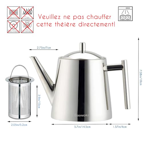 Théière double paroi design en acier inoxydable chromé Easyworkz 1l - 3