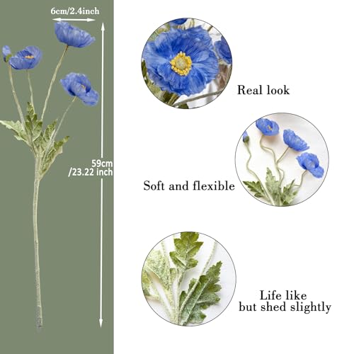Image of 5Pcs Poppy Flowers Artificial Poppy for Home Decor(Blue)