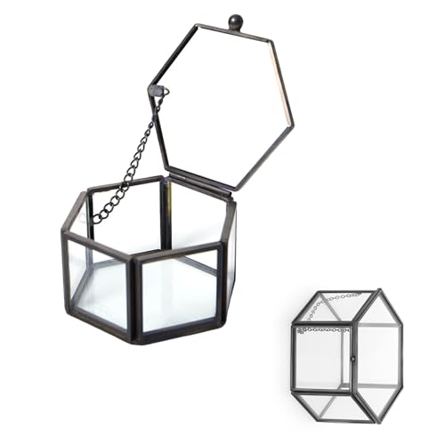 Bellabon Cajas para Joyas de Vidrio, Caja De Vidrio Geométrica, Caja de Anillo de Cristal, Joyero Decorativo de Cristal, para Collares, Anillos, Pulseras, 3.15 * 2.75 * 1.77inch