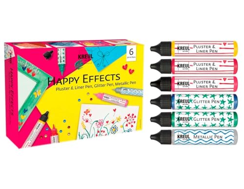 KREUL 49832 - Set de Efectos Felices, 6 x pinturas decorativas y de efectos, 3 x pinturas hinchables, 2 x pinturas de purpurina, 1 x pinturas metálicas