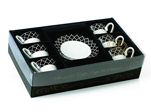 Lorren Home Trends Domino-6 Cups And Saucers, One Size, Black #TOP4