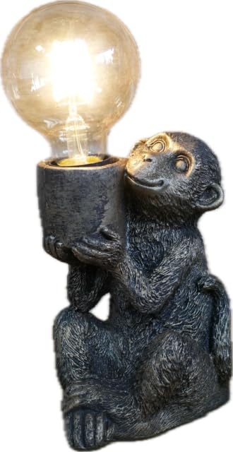 Decorative Monkey Portable Light | Black Resin Ornament, Battery-Operated Lamp