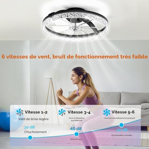Ventilateur de plafond avec lampe LED dimmable et télécommande pour salon - 3