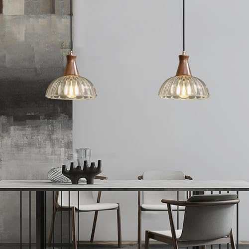 Lámparas de suspensión para comedor estilo industrial con madera auténtica 8