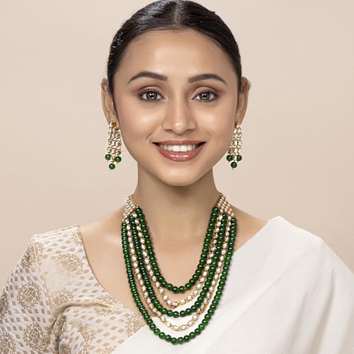 Image of Peora Kundan Faux Pearl Long Necklace & Jewelry Set Gift for Women