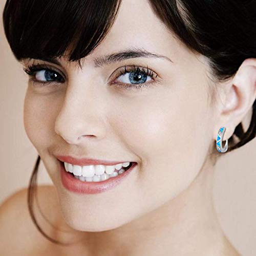 CiNily Womens Hoop Earrings White Gold Plated Opal Huggie Earrings Gemstone Jewelry Gift2