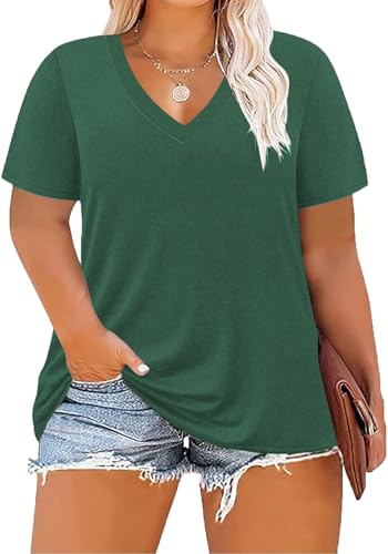 Image of ForHailey Women's Plus Size Short Sleeve Tee Shirt V Neck Basic Ladies Loose Fit T Shirt 1X-5X
