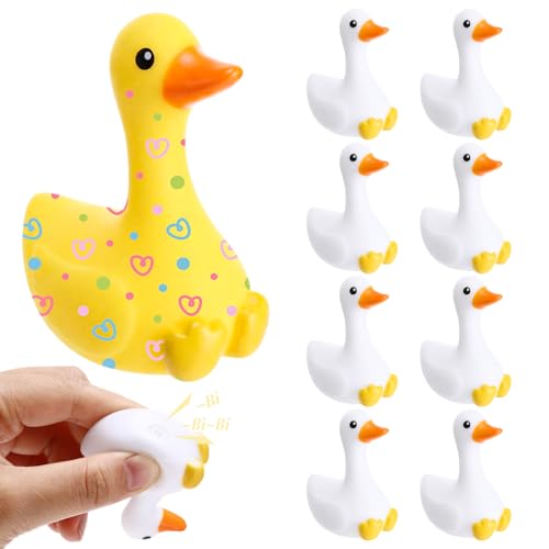 JolliLudo 10 Pcs Mini Rubber Geese Bulk with Squeaky Sound 2.34 Inch One Silly Goose Decorate Your Own Rubber Geese for Games Cruise Ship