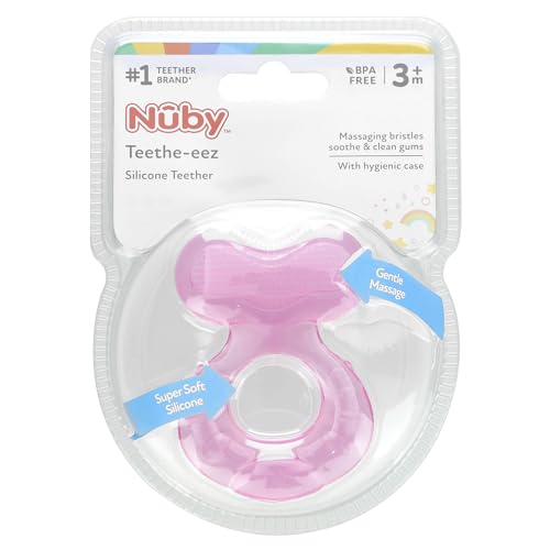 Image of Nuby Silicone Teethe-EEZ Teether with Bristles (Pink-2 Count)