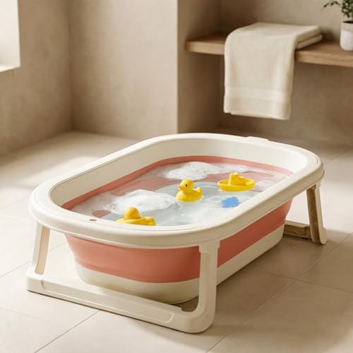 Image of Baybee Baby Bath Tub for 0 to 5 Years | Bath Tub for Kids with Anti-Slip Base & Quick Drain | Baby Bathtub for Kids with Heat Retention Design & Effortless | Foldable Bather for Newborn Babies (Pink)