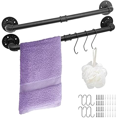 Rebala 2pack 20 inch Industrial Pipe Towel Bar, Galvanized Pipe Towel Bar for Bathrooms,Wall Mounted Bath Towel Rack Holder with 6 Hooks,Vintage Style Towel Rod for Bathroom, Kitchen, Balcony Cover