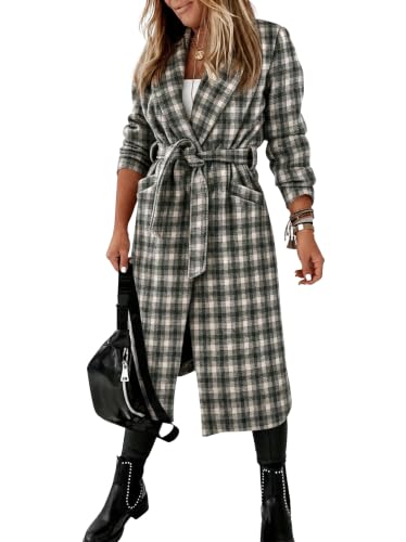 Image of Ladiyo Womens Classic Coat Lapel Collar Open Front Belted Long Jacket